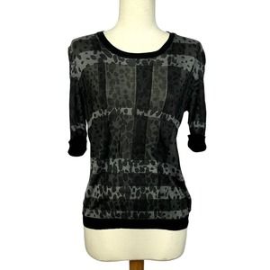 Burberry Semi Sheer Black Top | Leopard Print | Bust 34-38 | VTG Vintage